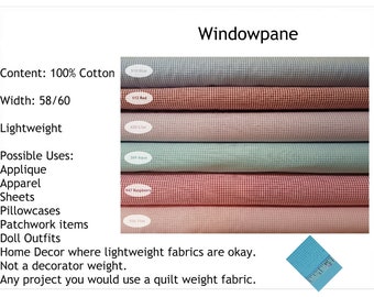 Windowpane Fabric 60" Wide Available in Blue Red Lilac Aqua Raspberry Pink Navy and more