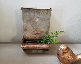 Vintage galvanized Chicken Feeder metal bin grain bin planter wall decor Faux plant