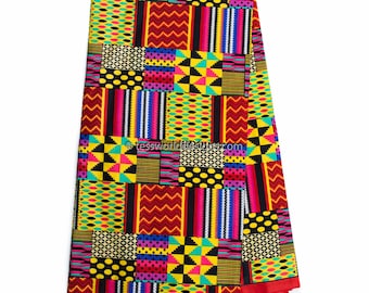 Faux Patchwork kente fabric, 6 yards/ African fabric/ patchwork Kente print/ red Kente Cloth/ Prom dress fabric/ African Fabric / KF318