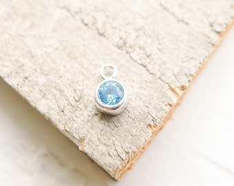 December Birthstone Charm 4mm Blue Topaz CZ Sterling Silver (CHSKB4DEC)