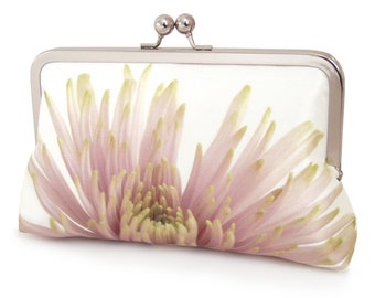 Clutch bag, silk purse, pink petals, wedding purse, flower clutch, bridesmaid gift, PINK CHRYSANTHEMUM
