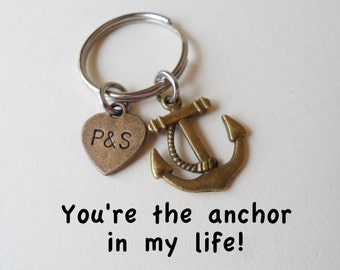 Anchor Keychain, Couples Keychain, Initial Tag Keychain, Husband Wife, Girlfriend Boyfriend, Best Friends, Bronze 8 Year Anniversary Gift