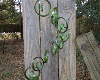 GLASS WIND CHIME from recycled bottles, green, windchime, garden decor, wind chimes, colorful , musical, home decor, mobile