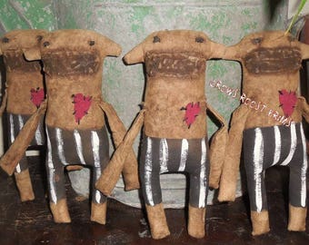 Primitive, Folk Art Animal 1 Love Monkey with striped pants by Crows Roost Prims