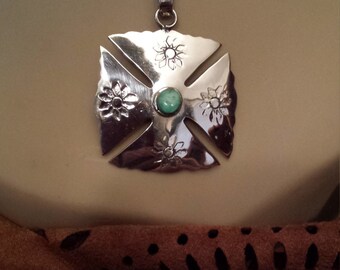 Sterling silver native American turquoise pendant with sterling chain