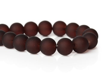 50 Frosted Glass Beads 11mm Rich Chocolate Brown - BD670