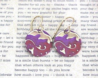 Small Petite Earrings, Vintaj Earrings, Pink Purple Jewelry, Boho Jewelry, Dainty Jewelry, Patina Jewelry, Brass Jewelry, Lily Damask