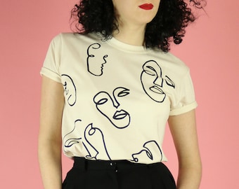 Faces Print T-shirt - Black on Natural