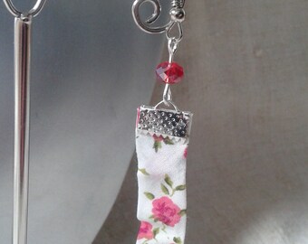Earrings "ears"pink floral liberty Ribbon"