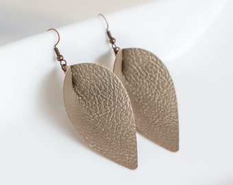 Bronze Pinched Leather Earrings