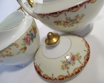 Vintage Mismatched China Sugar & Creamer Set