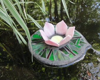 Lotus, 3D Floating Stained Glass Garden Sculpture, Mosaic Art for Ponds, Candle Holder, Water Garden Art, Outdoor Rooms, Home Decor