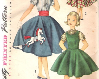 Vintage 1956 Simplicity 1741 Girls' Jumper, Blouse & Skirt Sewing Pattern Size 7 Breast 25"