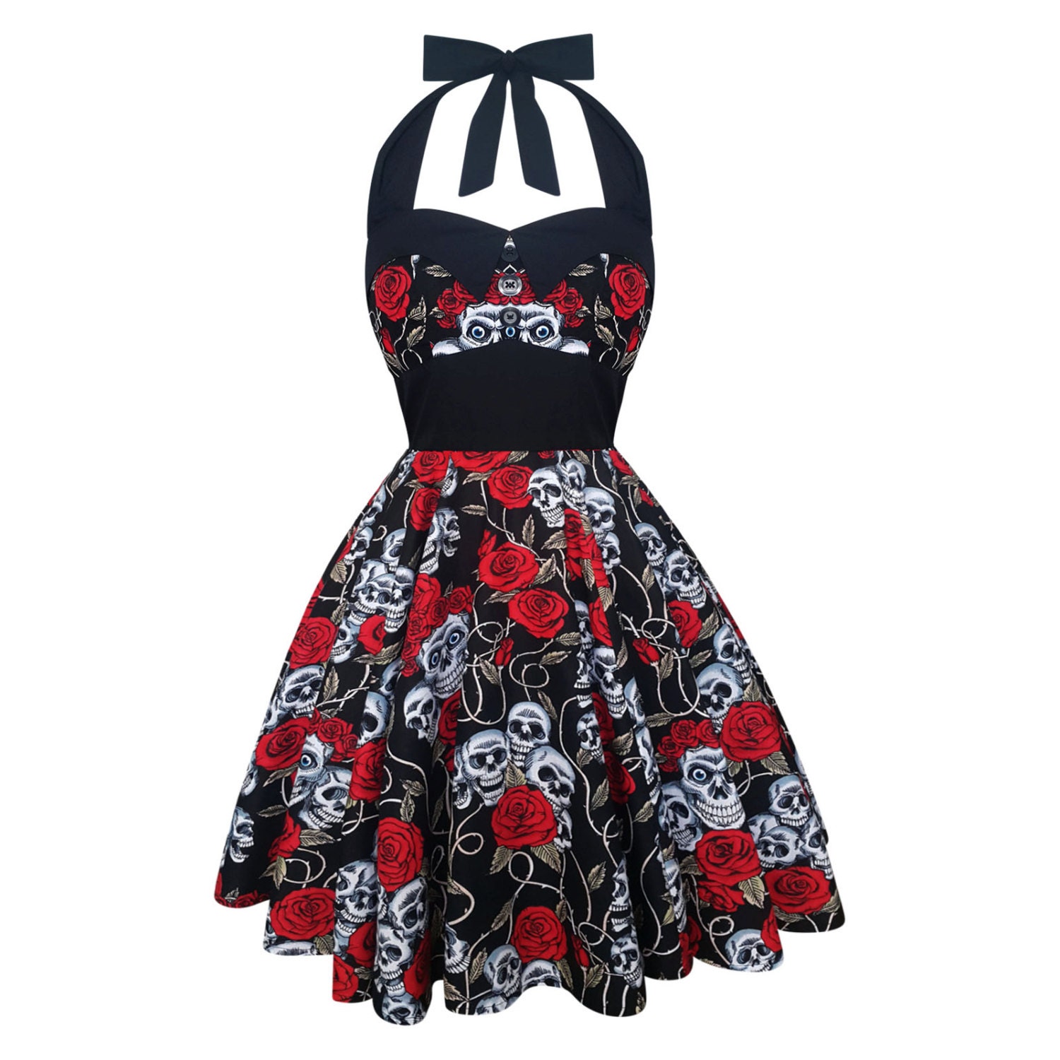 Skull Dress Rose Dress Halloween Dress Rockabilly Dress Gothic