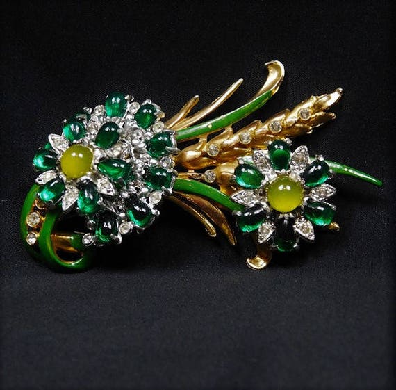 HUGE Art Deco Brooch / Crystal Rhinestone Flower Brooch