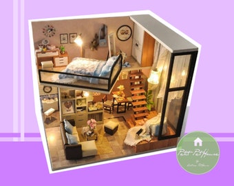 1:24 Miniature New Designed Apartment with Loft DIY Dollhouse Kit - FREE SHIPPING