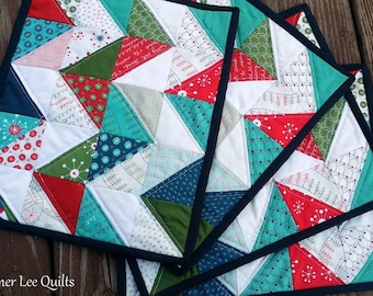 Modern Christmas Placemats - Quilted Placemats - Holiday Placemats - Set of 4 Placemats - Ugly Sweater Holiday Decor - Chevron Placemats
