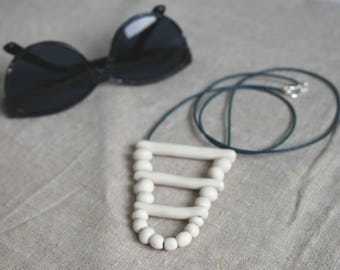 Handmade porcelain beaded necklace, Ceramic jewelry, Clay beads.