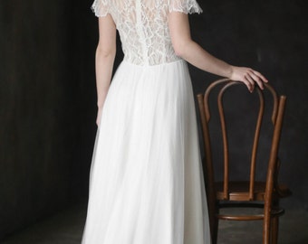 Custom dress, Lace short sleeve wedding dress, Romantic wedding dress, Alternative wedding dress, 0113 // 2017