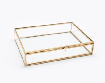 Glass photo box, 5x7 proof box, glass shadow box, gold glass box