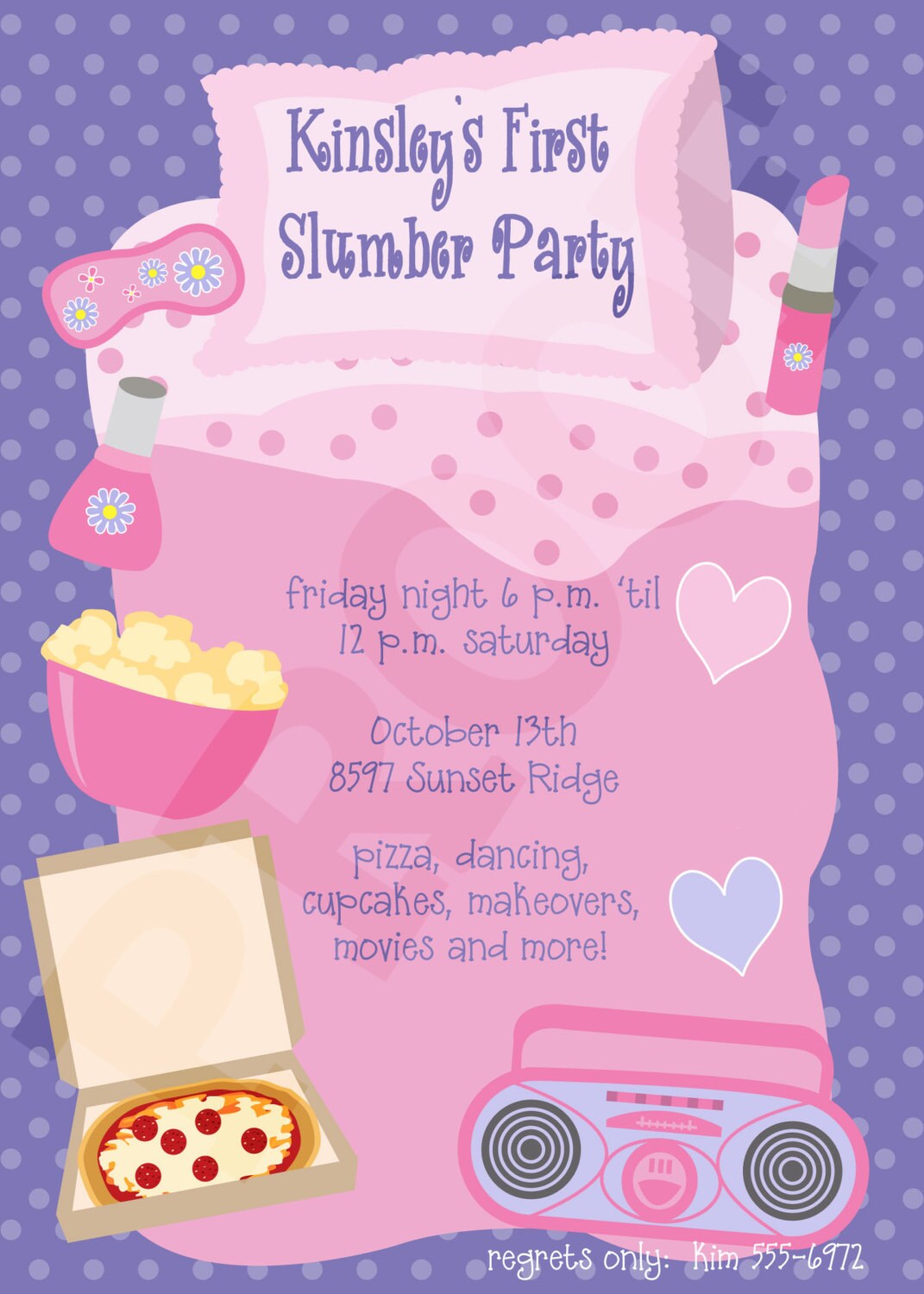 Printable Slumber Party Birthday Printable Invitation Girl