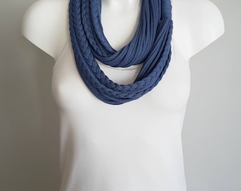 T shirt scarf, t shirt infinity scarf, loop scarf, fabric scarf, cotton fabric scarf, skinny scarf, thin scarf, womans scarf, blue scarf