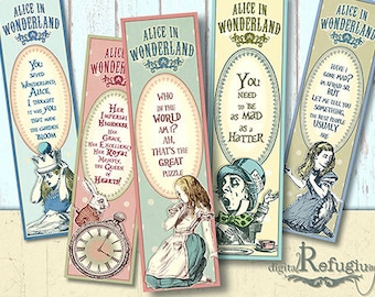 Alice in Wonderland,Bookmarks, Digital Collage Sheet, quotes, Instant Download, printable Bookmarks, DIY