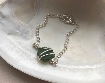 Khaki or Olive Sea Glass Bracelet