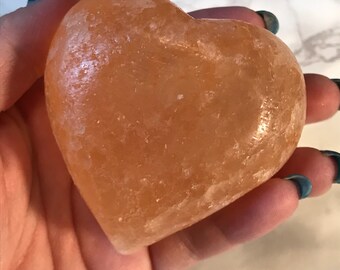 Himalayan Salt Puffy Heart / Natural / Heart Crystal / Healing Crystal / Boho Decor / Puffy Crystal Heart / Gift for Her / Peach Heart