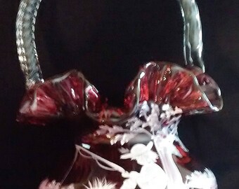 Fenton Mary Gregory Hat Basket in Cranberry