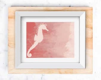Sea Horse Wall art instant download (Pink) in 5x7 and 8x10