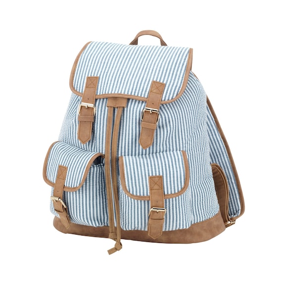 Navy Seersucker Backpack