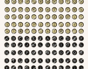 0.5in BLACK and WHITE TYPEWRITER keys for jewelry magnets scrapbooking cufflinks journalling etc MagentaBelle sheet no. 40.