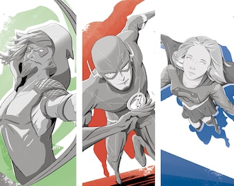 DC TV Bundle • Arrow • The Flash • Supergirl • Comic Book 3 pk Prints illustrated by Brenden Roel de Vries