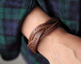 Men’s Personalized Braided leather bracelet ,family bracelet ,Bracelet For Men,Custom Men Bracelet,Leather bracelet For Dad,Fathers Day Gift