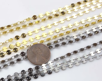 SALE Coin Chain Brass. By THE YARD / 3 feet -= High Quality Plating =- Light Gold, Darker Gold, or Gunmetal