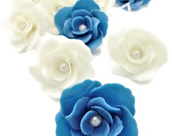 Miniature Polymer Clay Roses Handcrafted with Pearl bead, 10 pieces