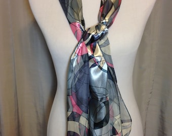 Shades of Gray and Pink Abstract Design Sheer Scarf or Belt 59 Inches Long 13 Inches Wide Previously 20 Dollars ON SALE