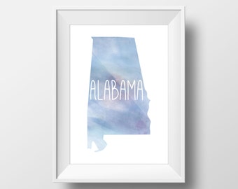 Alabama State Blue Watercolor Printable Art, Alabama Print, Alabama Art, Modern Art,