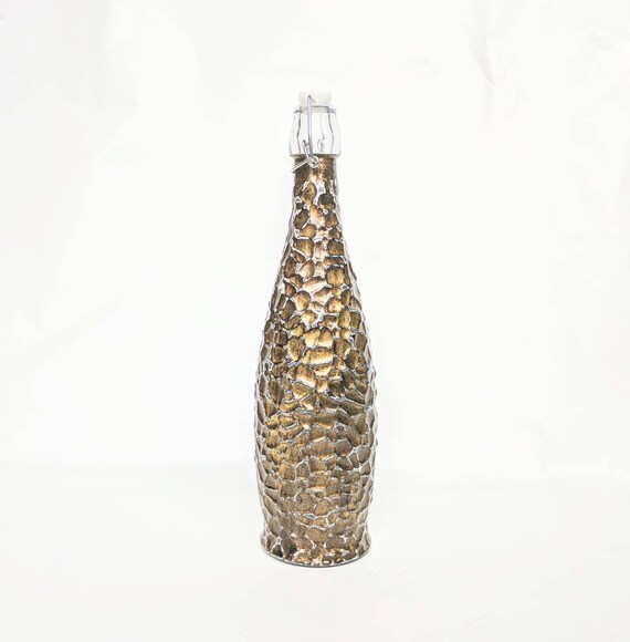 Black and gold glass bottle hand painted Olive oil bottle 34 oz. glacier bottle with wire bail lid