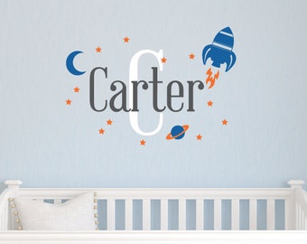 Boy Decal, Boy Bedroom Wall Decal, Space Wall Stickers, Personalized Name Decal, Boy Bedroom Decor