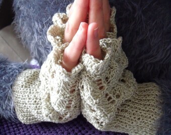 Light beige fingerless gloves in gloss cotton