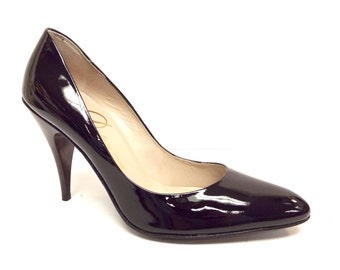 Vintage New DELMAN Size 5.5 Black Patent Heels Pumps Shoes 5 1/2