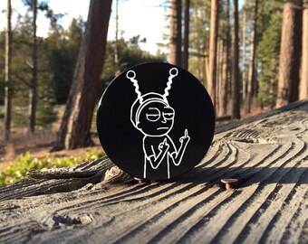 Large 2.5inch Custom Engraved Herb Grinder - Peace Among Worlds Rick and Morty Art - 4 Piece Aluminum