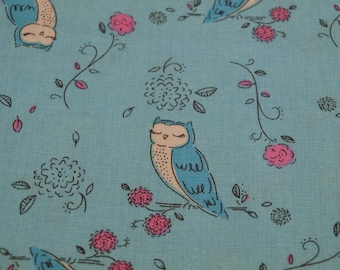 1/2 Yard Novelty Cotton Fabric Sketch Owls