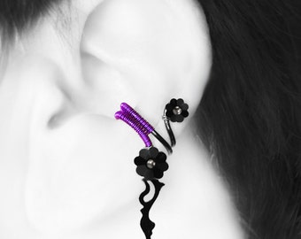 Steampunk Left Ear Cuff, Swarovski Crystal, No PIercing needed, Cartilage Earring, Left Ear Cuff, Crystal Earring, Metis III v8 (left)