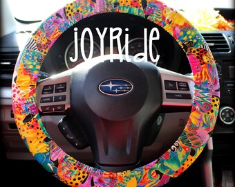 Laurel Burch Mystical Jungle Steering Wheel Cover Car Accessories Hippie Tie Dye Bohemian Matching Keychain Wristlet