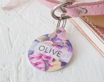 Personalised Floral Pet ID Tag - Dog Name Identification