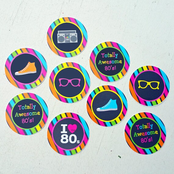 80s Cupcake Toppers Small Party Circles Printable Eighties