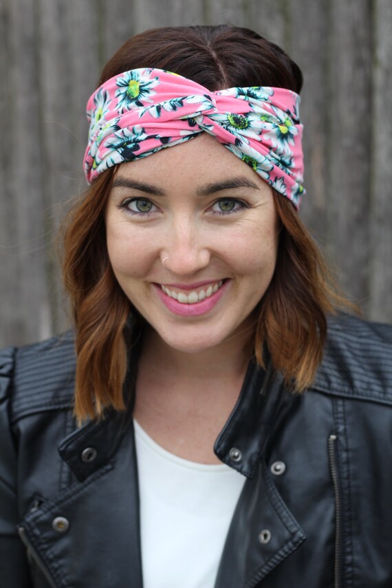 Items similar to Peach Floral Boho Headband, Turban Headband Women ...